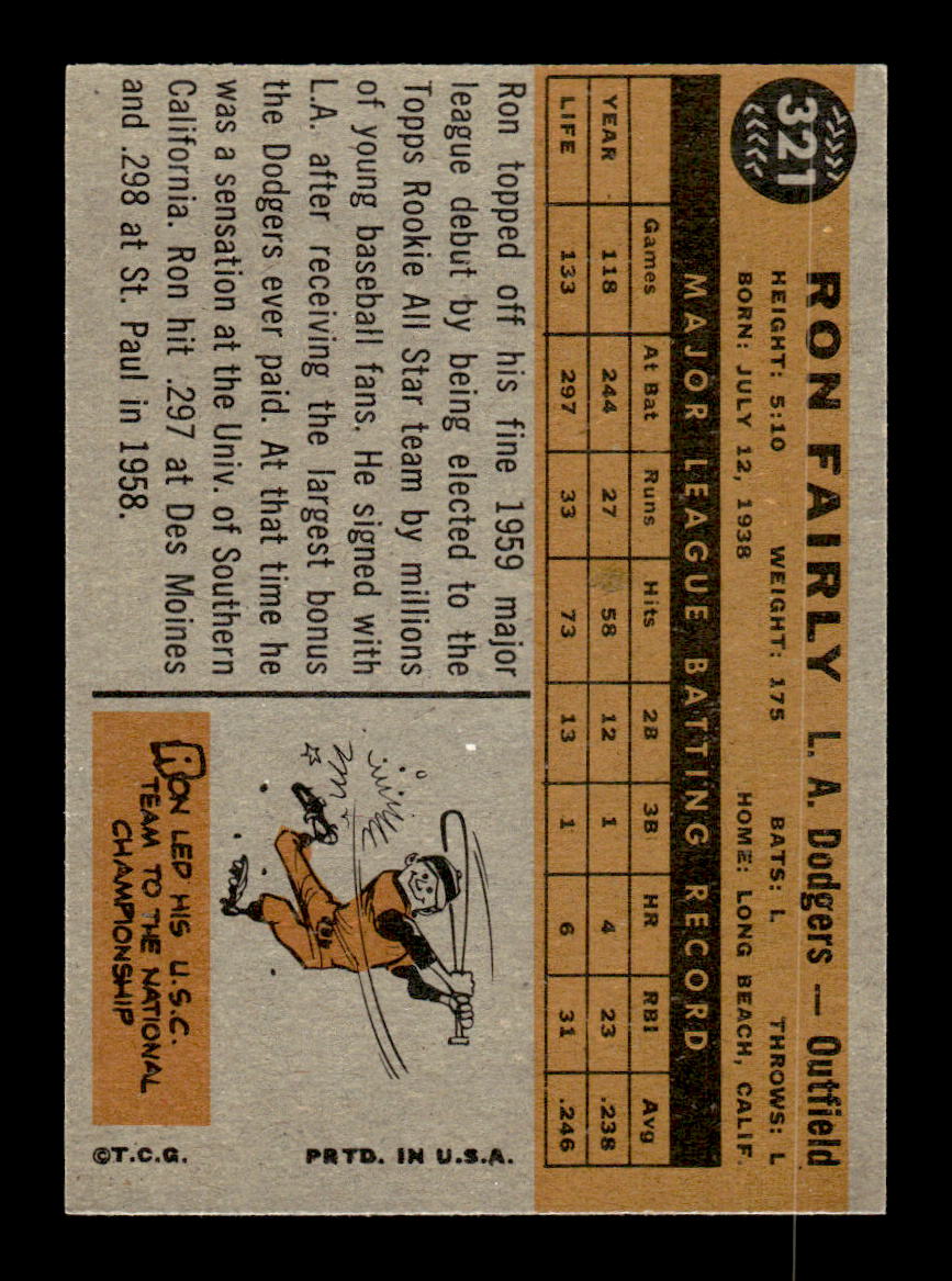 1960 Topps #321 Ron Fairly Los Angeles Dodgers EXMT KC10008946