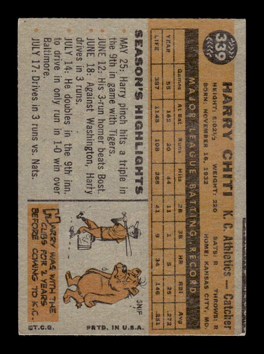 1960 Topps #339 Harry Chiti Kansas City Athletics EXMT KC10008959