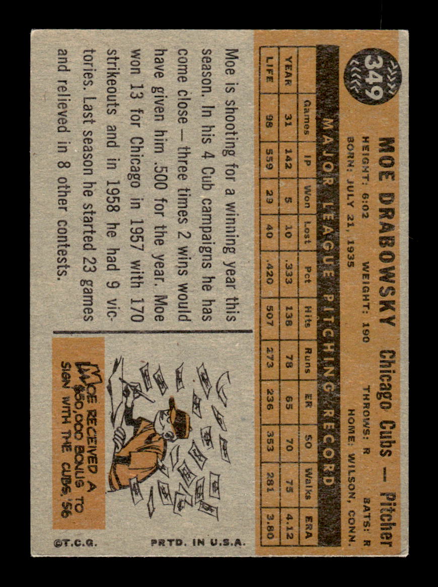 1960 Topps #349 Moe Drabowsky Chicago Cubs EXMT KC10008964