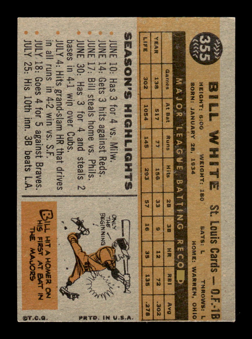 1960 Topps #355 Bill White St. Louis Cardinals EXMT KC10008967