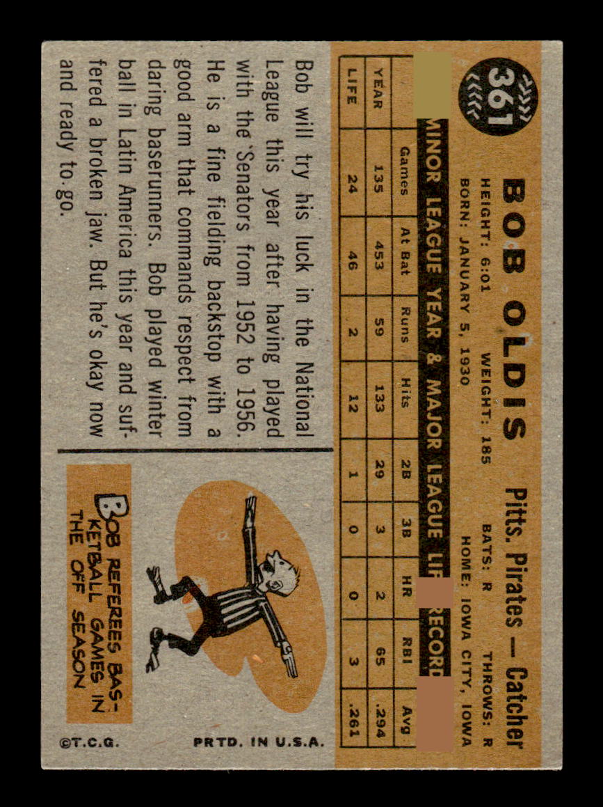 1960 Topps #361 Bob Oldis Pittsburgh Pirates EXMT KC10008970