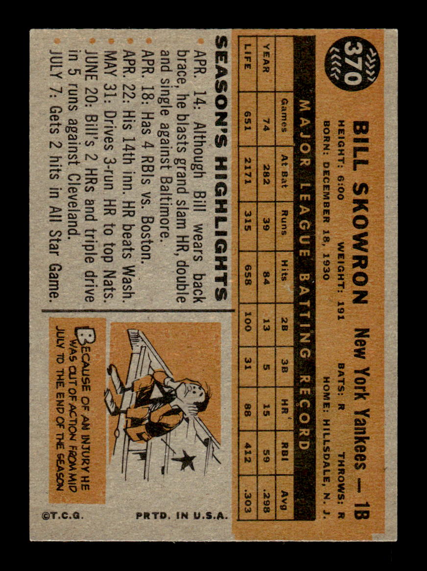 1960 Topps #370 Bill Skowron New York Yankees EXMT KC10008977