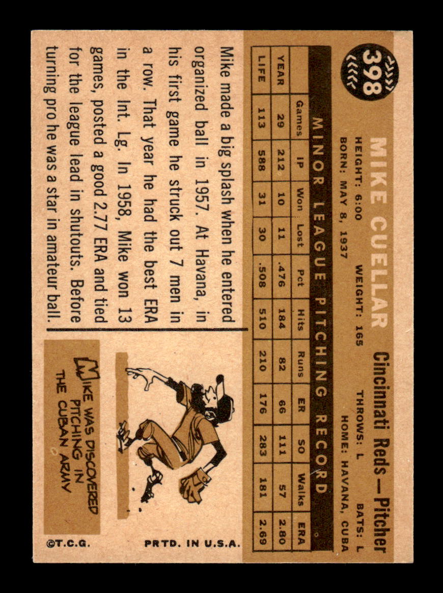 1960 Topps #398a Mike Cuellar Cincinnati Reds EXMT KC10008993