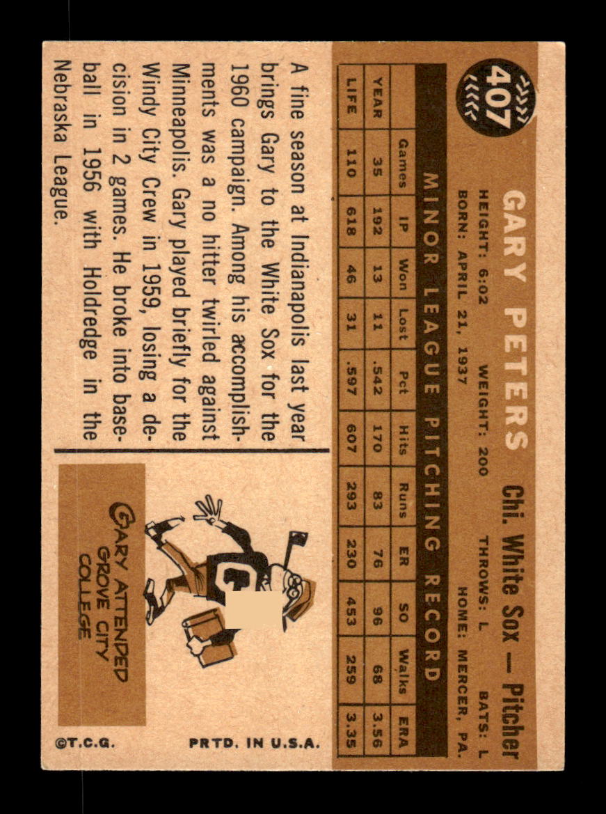 1960 Topps #407b Gary Peters Chicago White Sox EXMT KC10009001