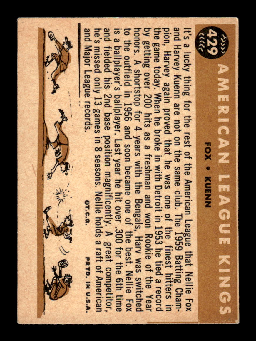 1960 Topps #429b American League Kings Nellie Fox Harvey Kuenn EXMT KC10009016