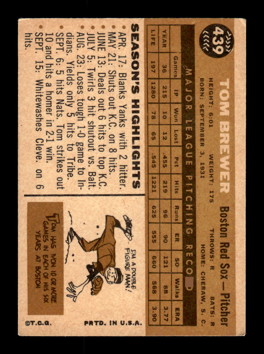1960 Topps #439a Tom Brewer Boston Red Sox EXMT KC10009024