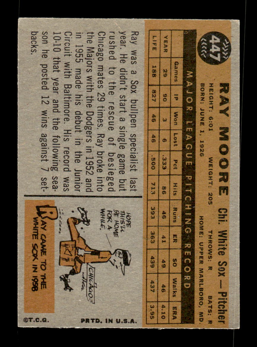 1960 Topps #447 Ray Moore Chicago White Sox EXMT KC10009028