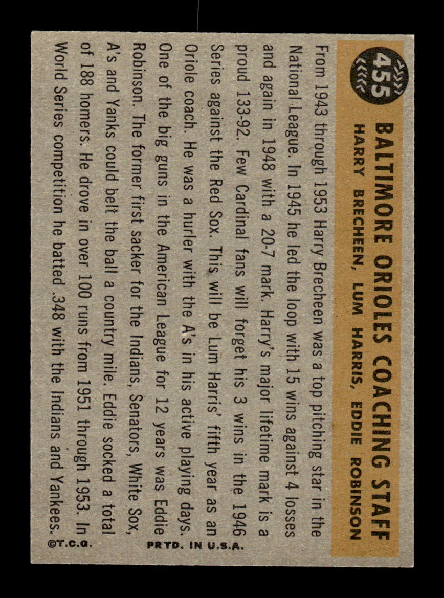 1960 Topps #455 Baltimore Orioles Coaches EXMT KC10009032