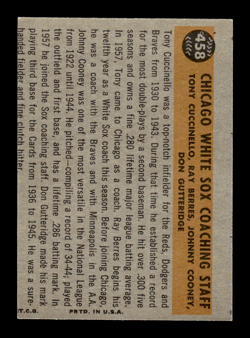 1960 Topps #458 Chicago White Sox Coaches EXMT KC10009034