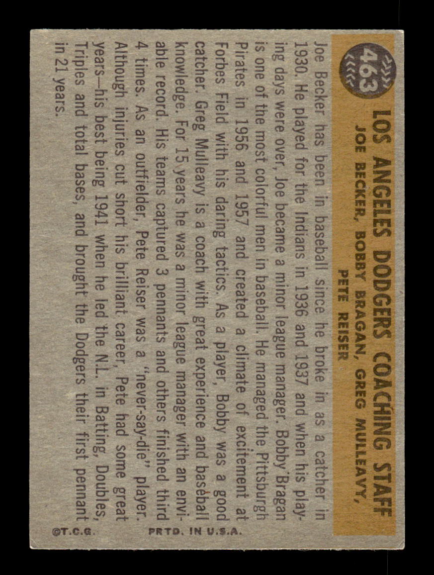 1960 Topps #463 L.A. Dodgers Coaches EXMT KC10009036