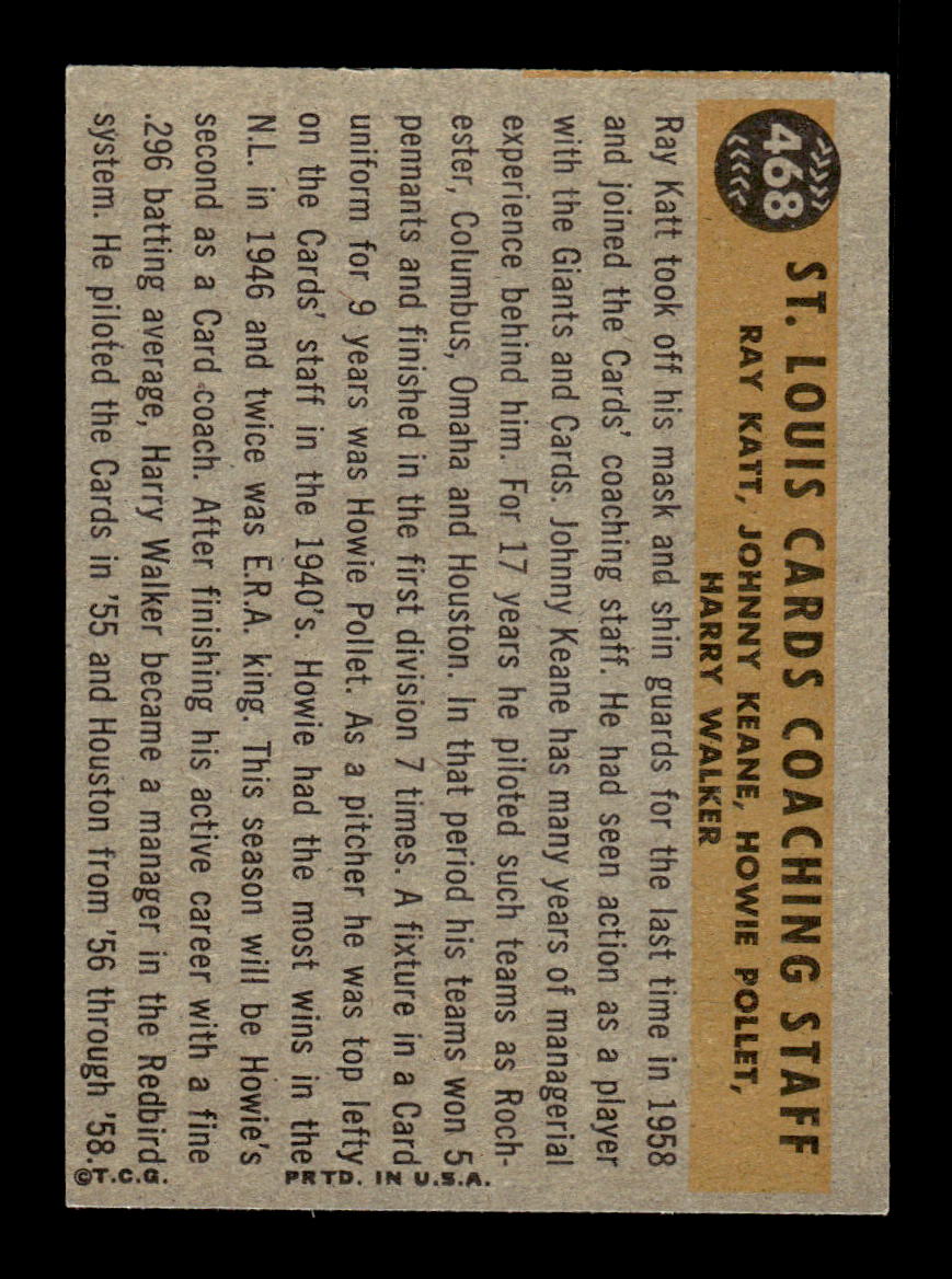 1960 Topps #468 St. Louis Cards Coaches EXMT KC10009040
