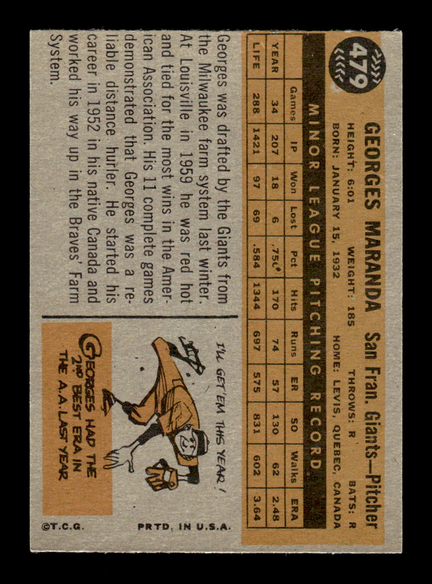 1960 Topps #479 Georges Maranda San Francisco Giants EXMT KC10009045