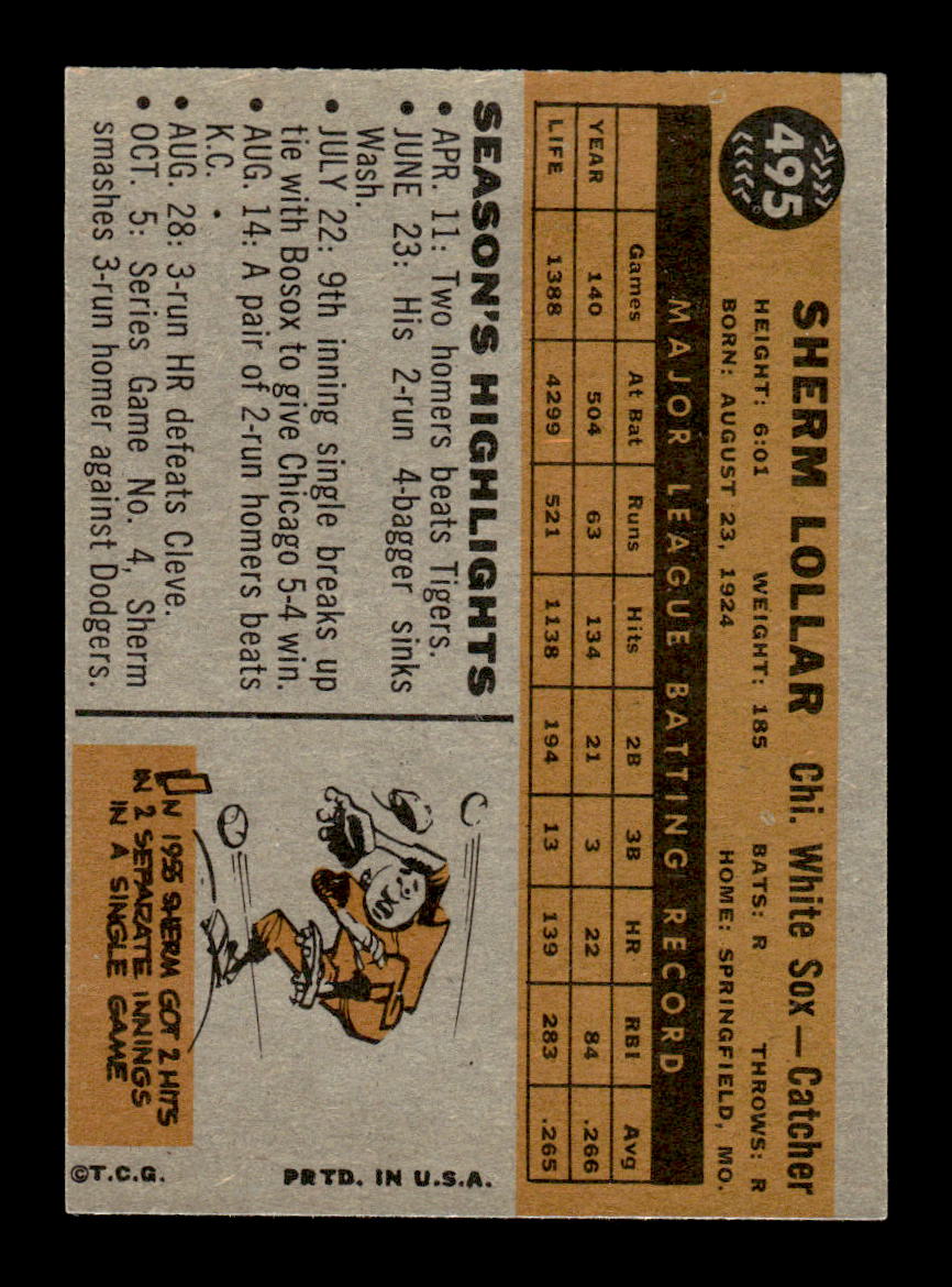 1960 Topps #495 Sherm Lollar Chicago White Sox NMT KC10009052
