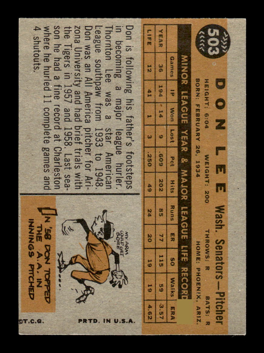 1960 Topps #503 Don Lee Washington Senators EXMT KC10009057