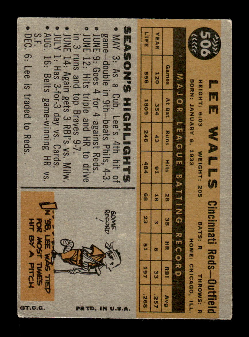 1960 Topps #506 Lee Walls Cincinnati Reds EX KC10009060