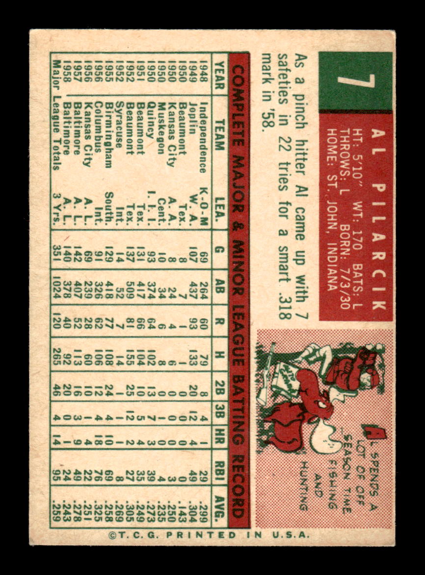 1959 Topps #7 Al Pilarcik Baltimore Orioles EXMT KC10009067