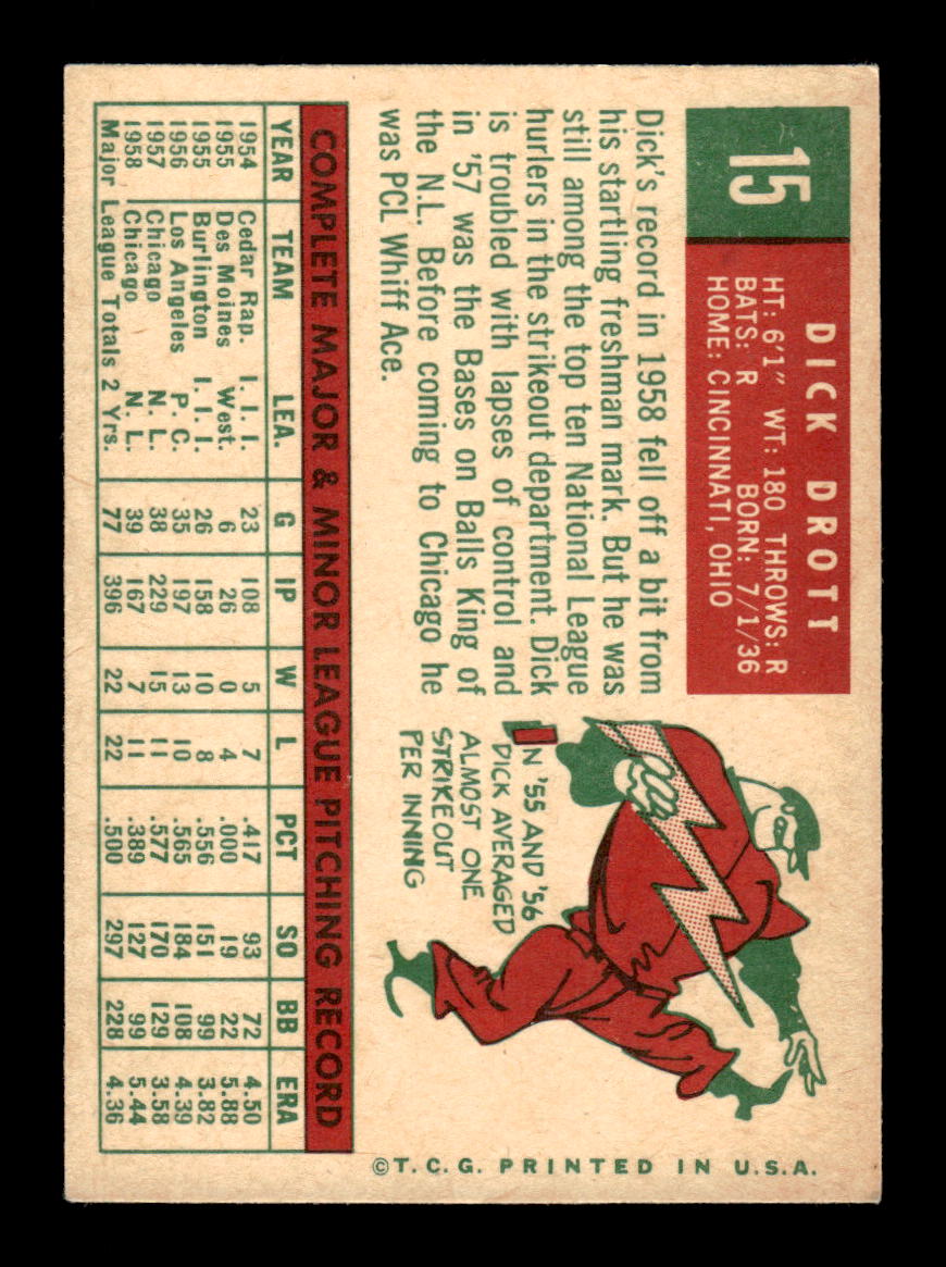 1959 Topps #15 Dick Drott Chicago Cubs EXMT KC10009074