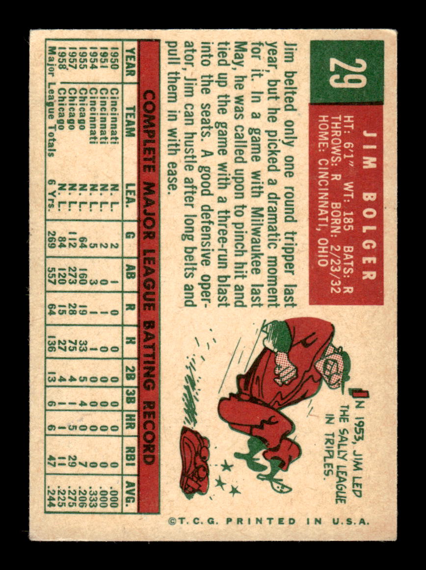 1959 Topps #29 Jim Bolger Chicago Cubs EXMT KC10009088