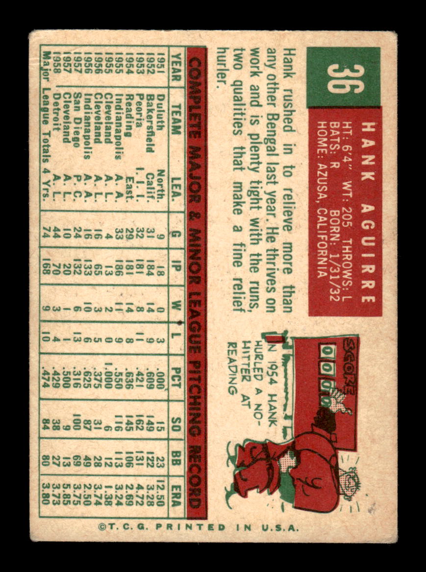 1959 Topps #36 Hank Aguirre Detroit Tigers EX KC10009095