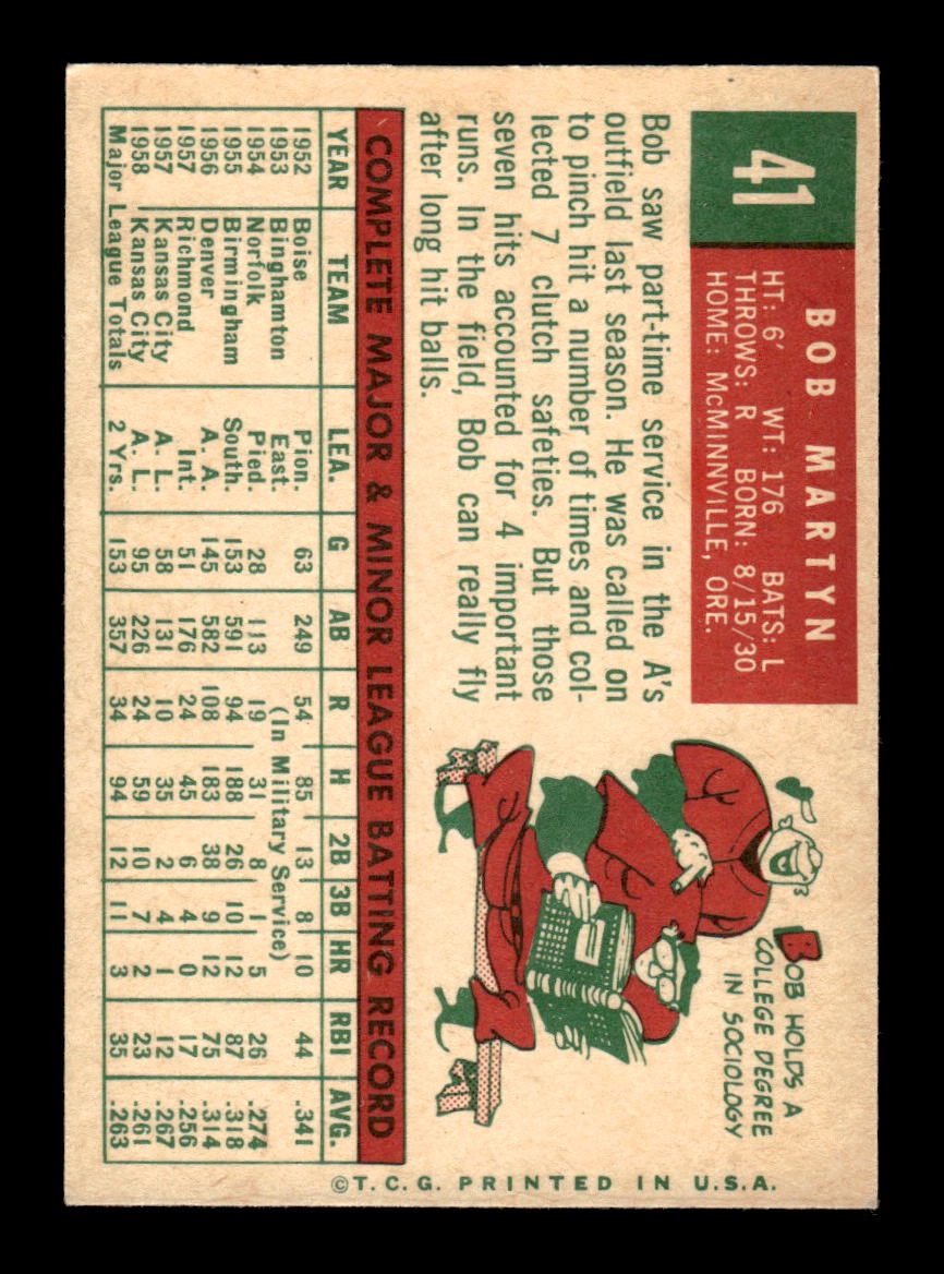 1959 Topps #41 Bob Martyn Kansas City Athletics EXMT KC10009100