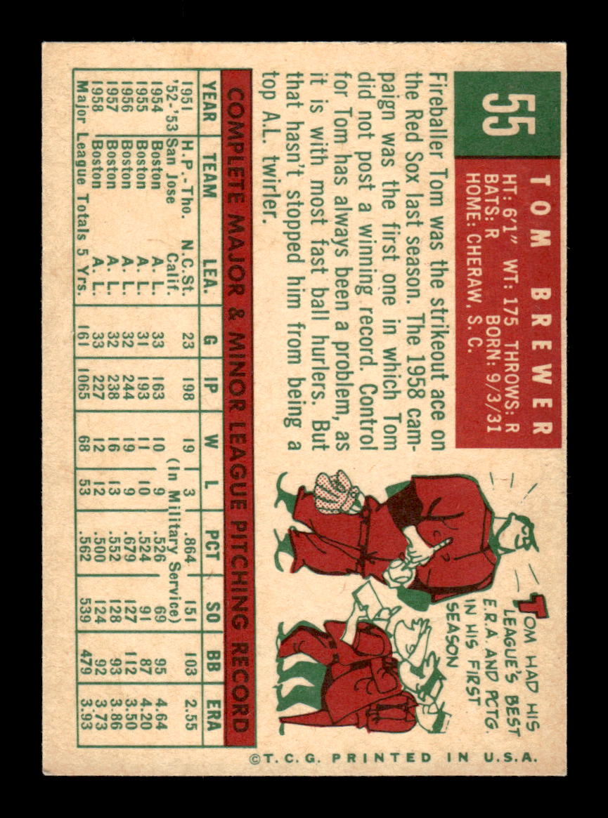 1959 Topps #55 Tom Brewer Boston Red Sox EXMT KC10009112