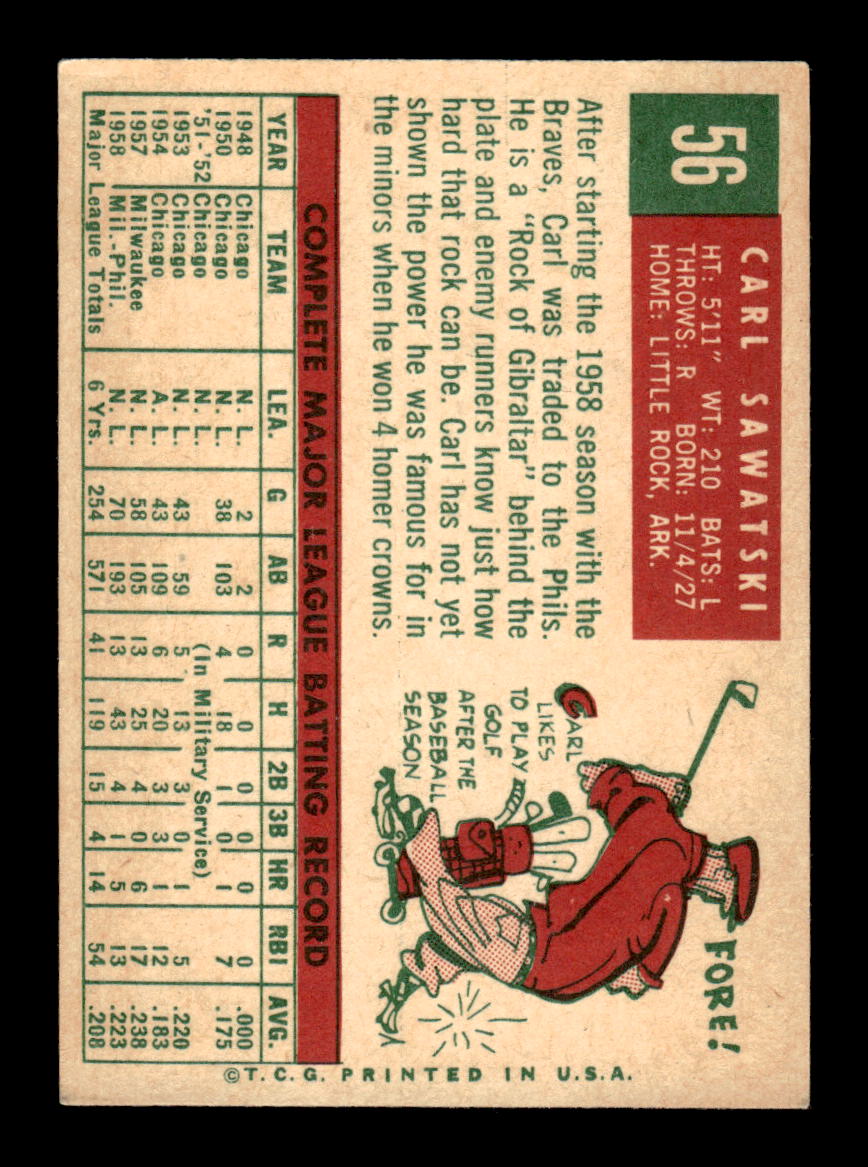 1959 Topps #56 Carl Sawatski Philadelphia Phillies EXMT KC10009113