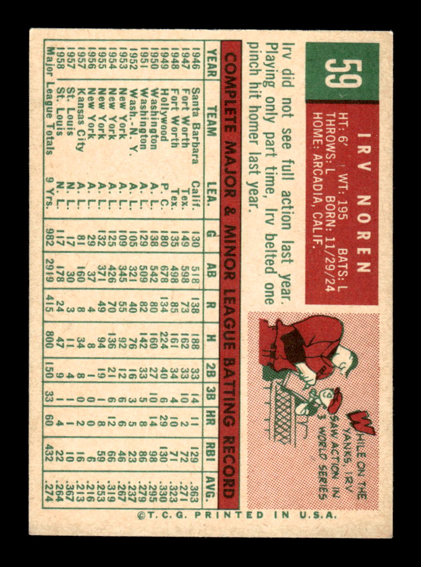 1959 Topps #59 Irv Noren St. Louis Cardinals EXMT KC10009116