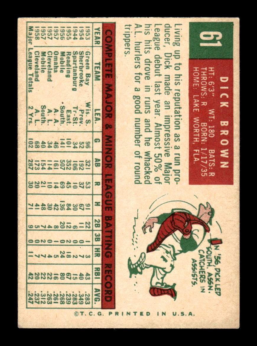 1959 Topps #61 Dick Brown Cleveland Indians EXMT KC10009118