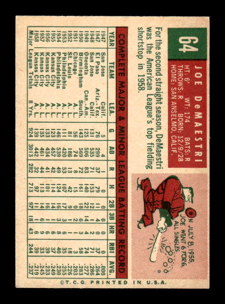1959 Topps #64 Joe DeMaestri Kansas City Athletics EXMT KC10009121