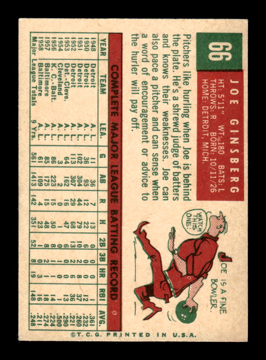 1959 Topps #66 Joe Ginsberg Baltimore Orioles EXMT KC10009123
