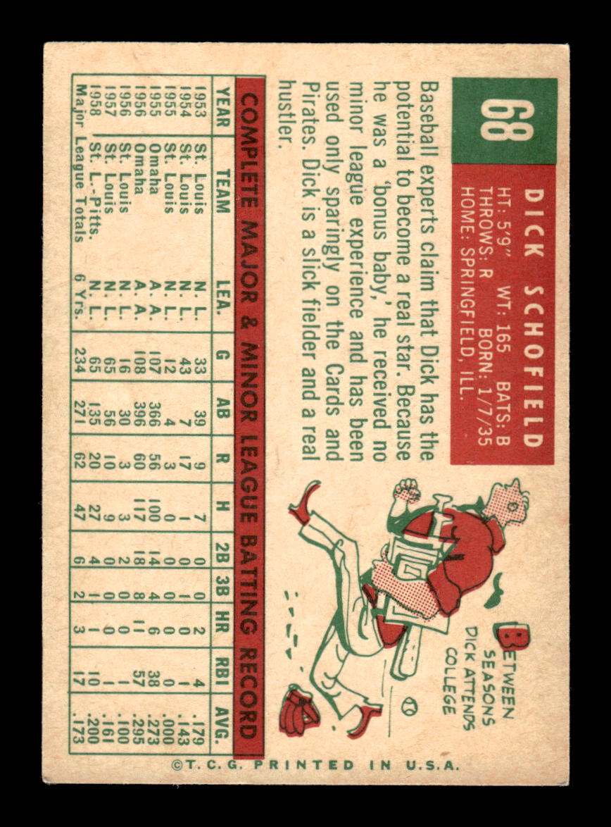 1959 Topps #68 Dick Schofield Pittsburgh Pirates EXMT KC10009125