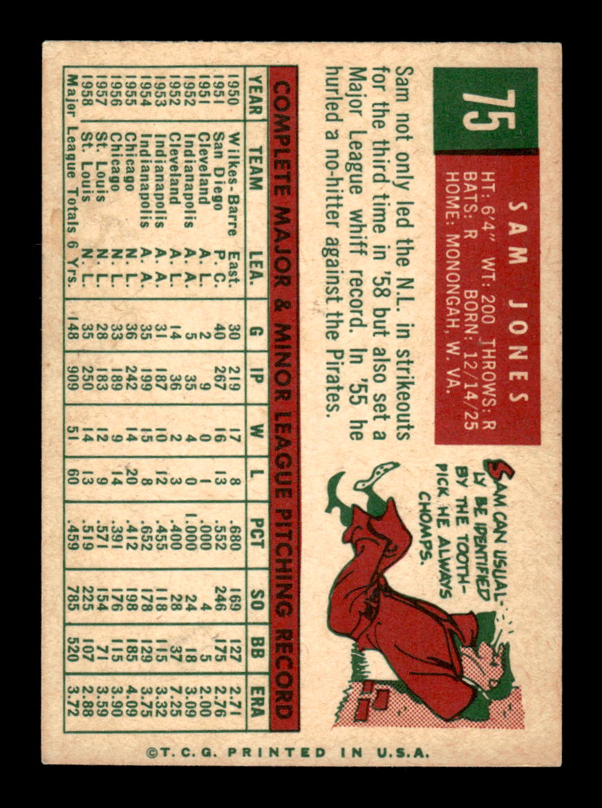 1959 Topps #75 Sam Jones St. Louis Cardinals EXMT KC10009131