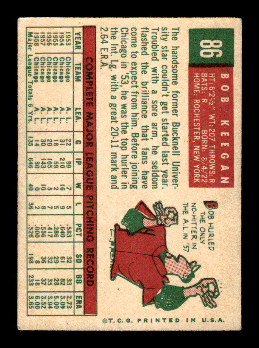 1959 Topps #86 Bob Keegan Chicago White Sox EXMT KC10009140