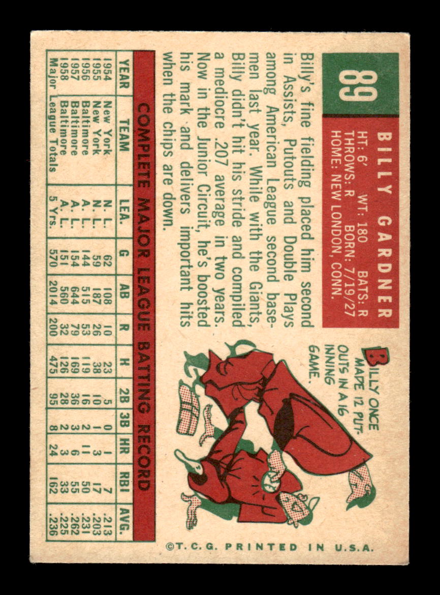 1959 Topps #89 Billy Gardner Baltimore Orioles EXMT KC10009142