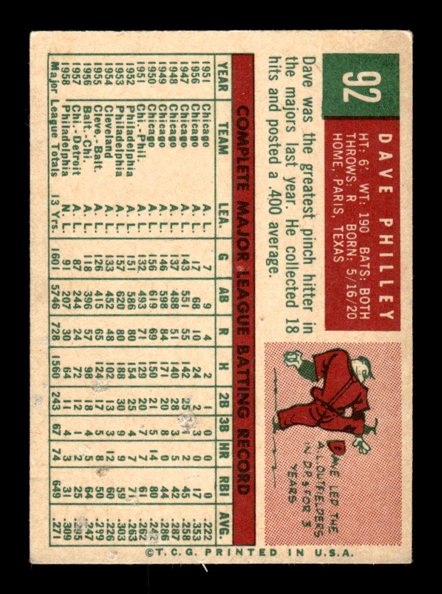 1959 Topps #92 Dave Philley Philadelphia Phillies EXMT KC10009145