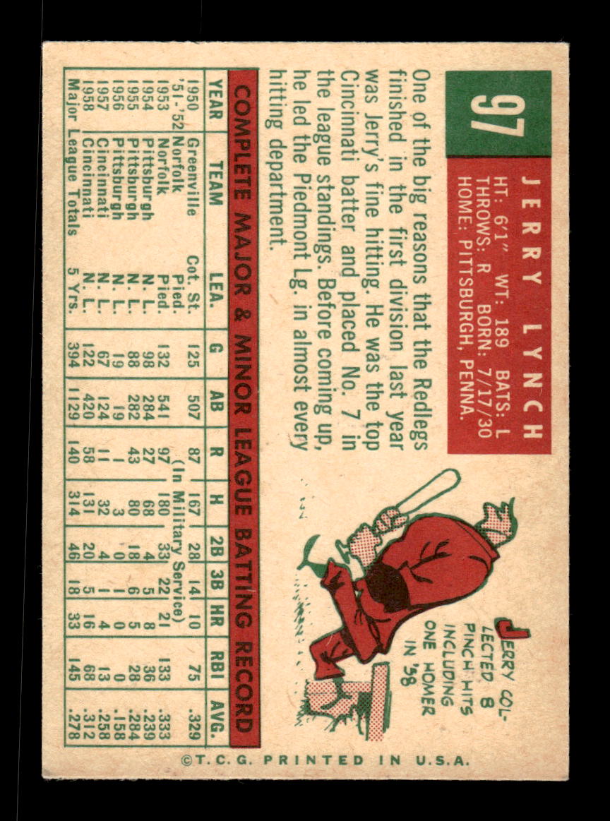 1959 Topps #97 Jerry Lynch Cincinnati Redlegs NMT KC10009149
