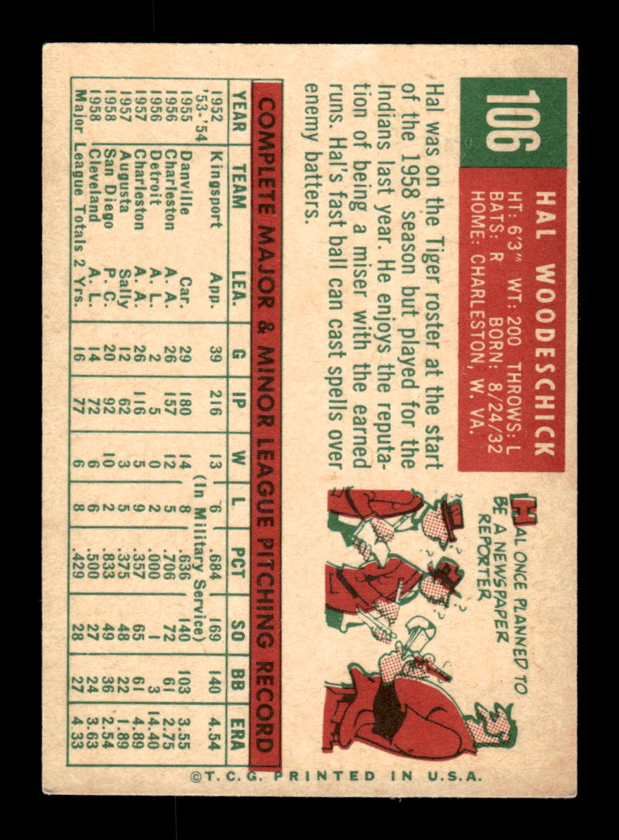 1959 Topps #106 Hal Woodeshick Cleveland Indians EXMT KC10009155