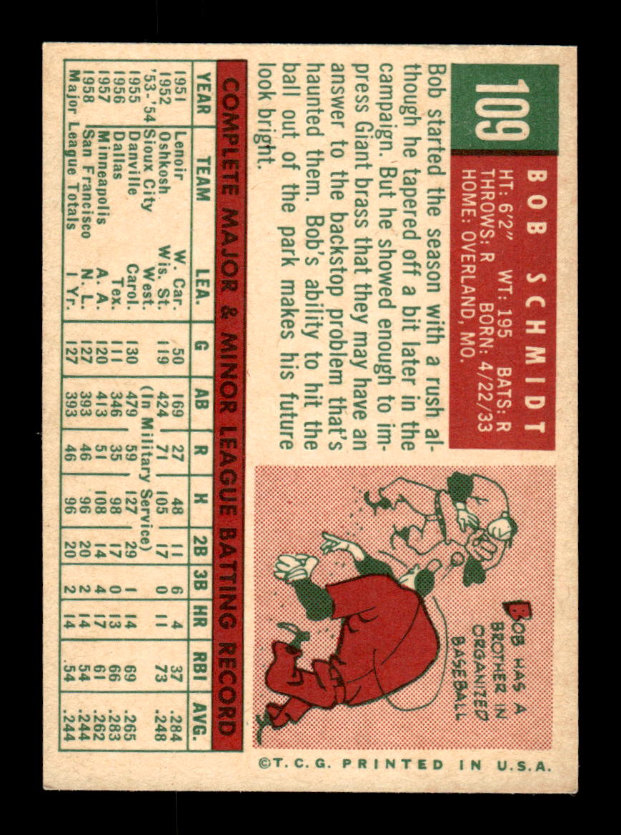 1959 Topps #109 Bob Schmidt San Francisco Giants NMT KC10009158