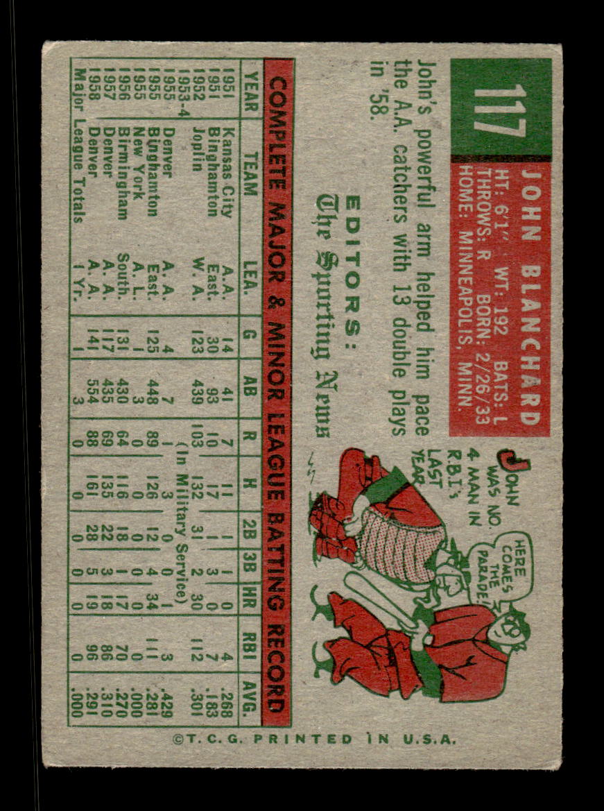 1959 Topps #117 John Blanchard New York Yankees EXMT KC10009166