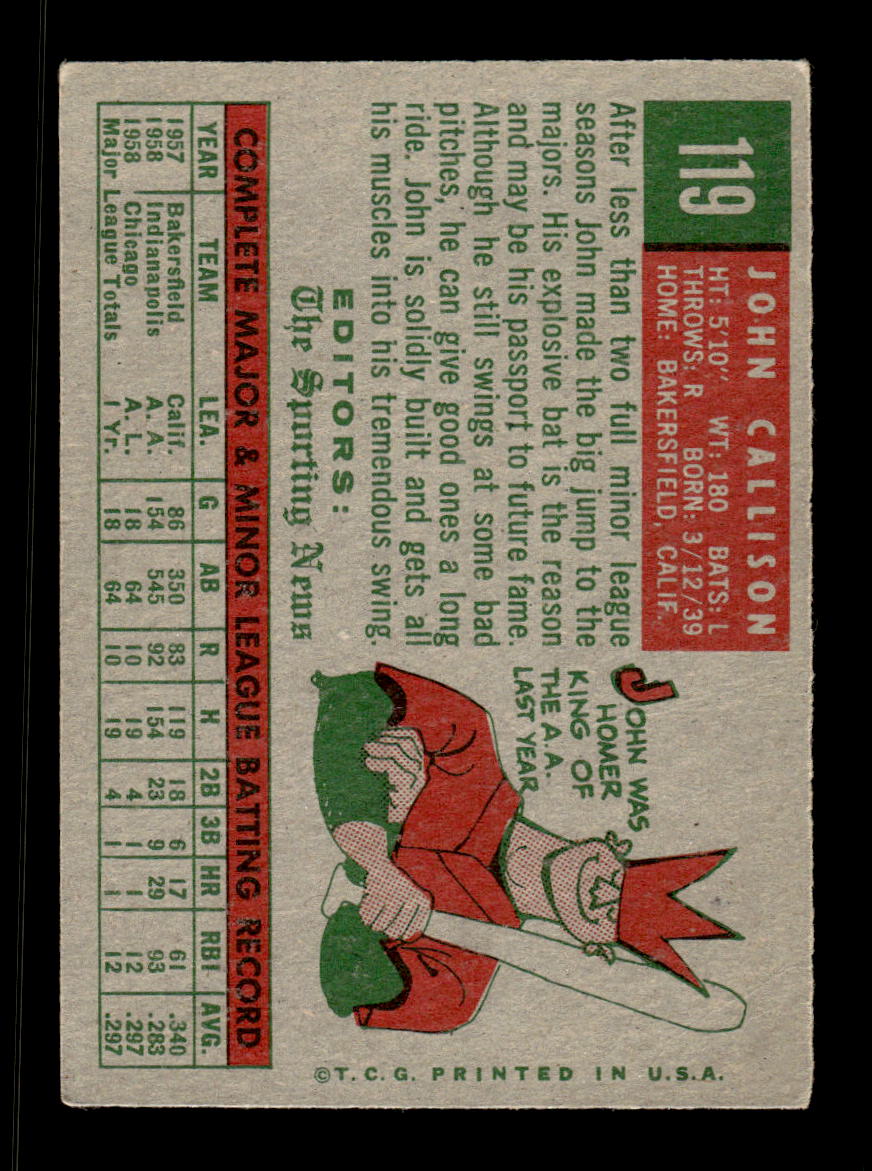 1959 Topps #119 John Callison Chicago White Sox EXMT KC10009168