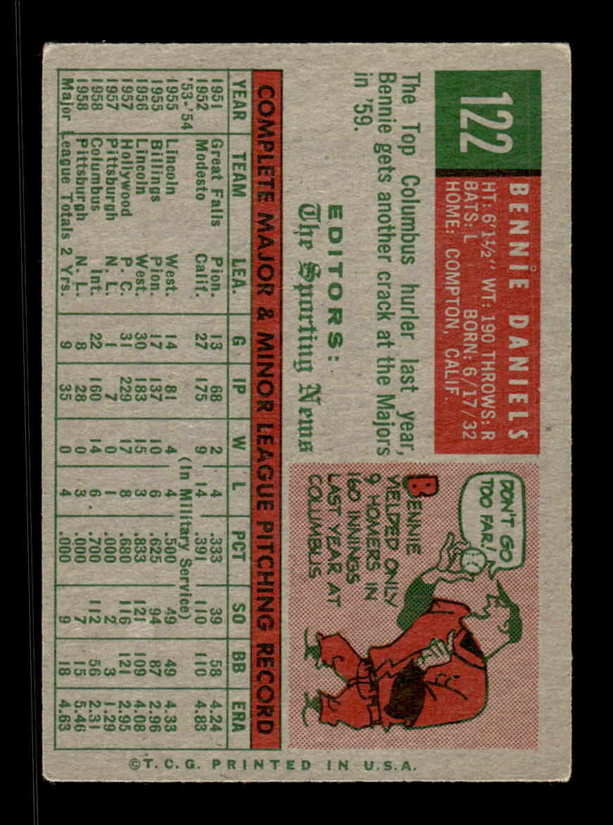 1959 Topps #122 Bennie Daniels Pittsburgh Pirates EXMT KC10009171