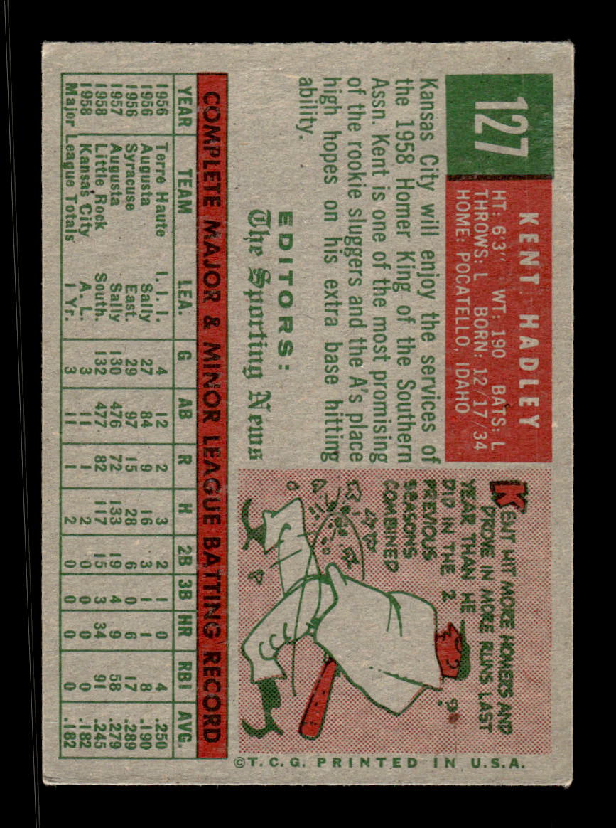 1959 Topps #127 Kent Hadley Kansas City Athletics EXMT KC10009176