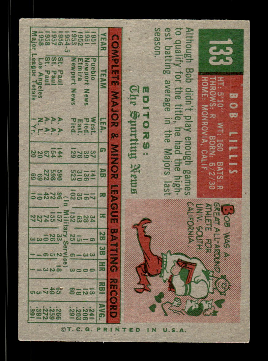 1959 Topps #133 Bob Lillis Los Angeles Dodgers EXMT KC10009182