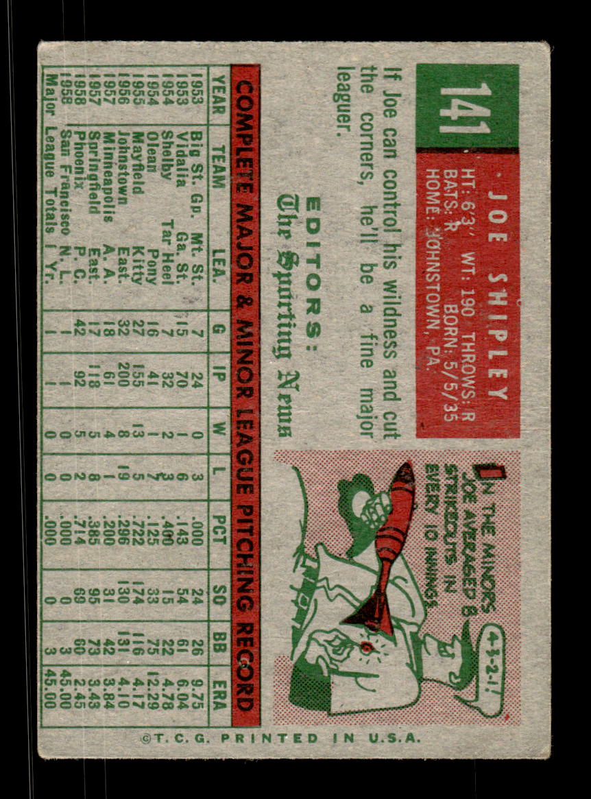 1959 Topps #141 Joe Shipley San Francisco Giants VG KC10009190