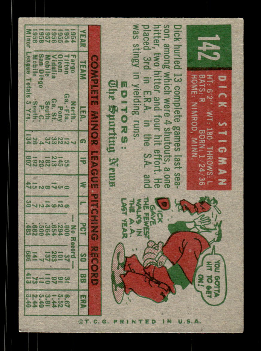 1959 Topps #142 Dick Stigman Cleveland Indians EXMT KC10009191