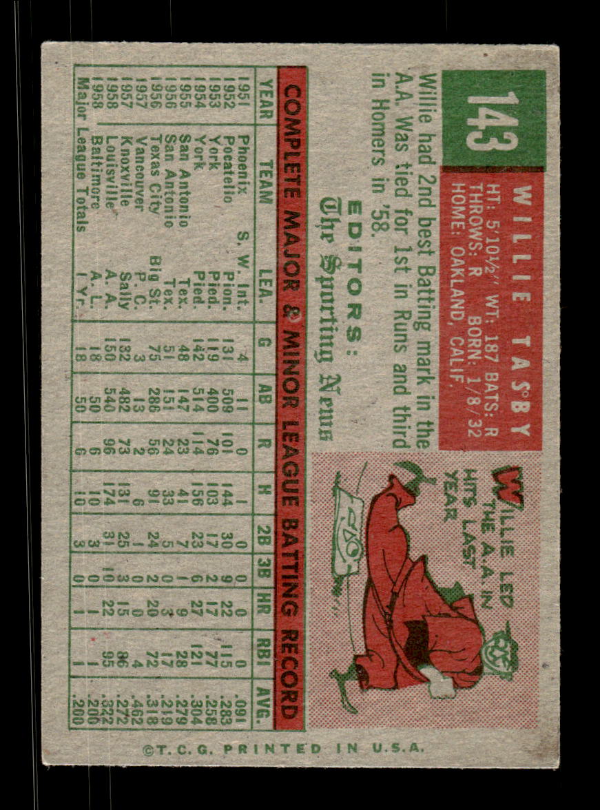 1959 Topps #143 Willie Tasby Baltimore Orioles EXMT KC10009192