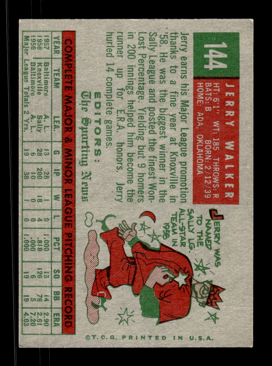 1959 Topps #144 Jerry Walker Baltimore Orioles EXMT KC10009193