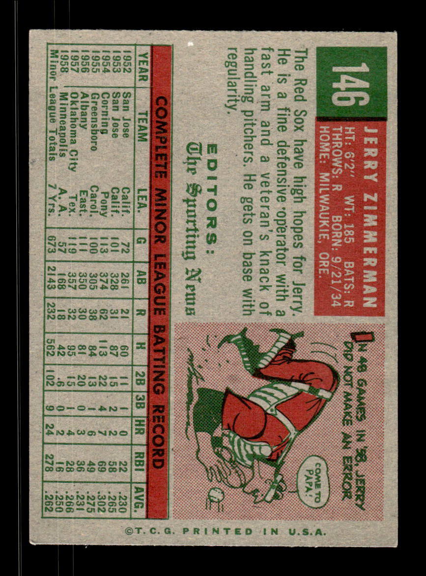 1959 Topps #146 Jerry Zimmerman Boston Red Sox EXMT KC10009195