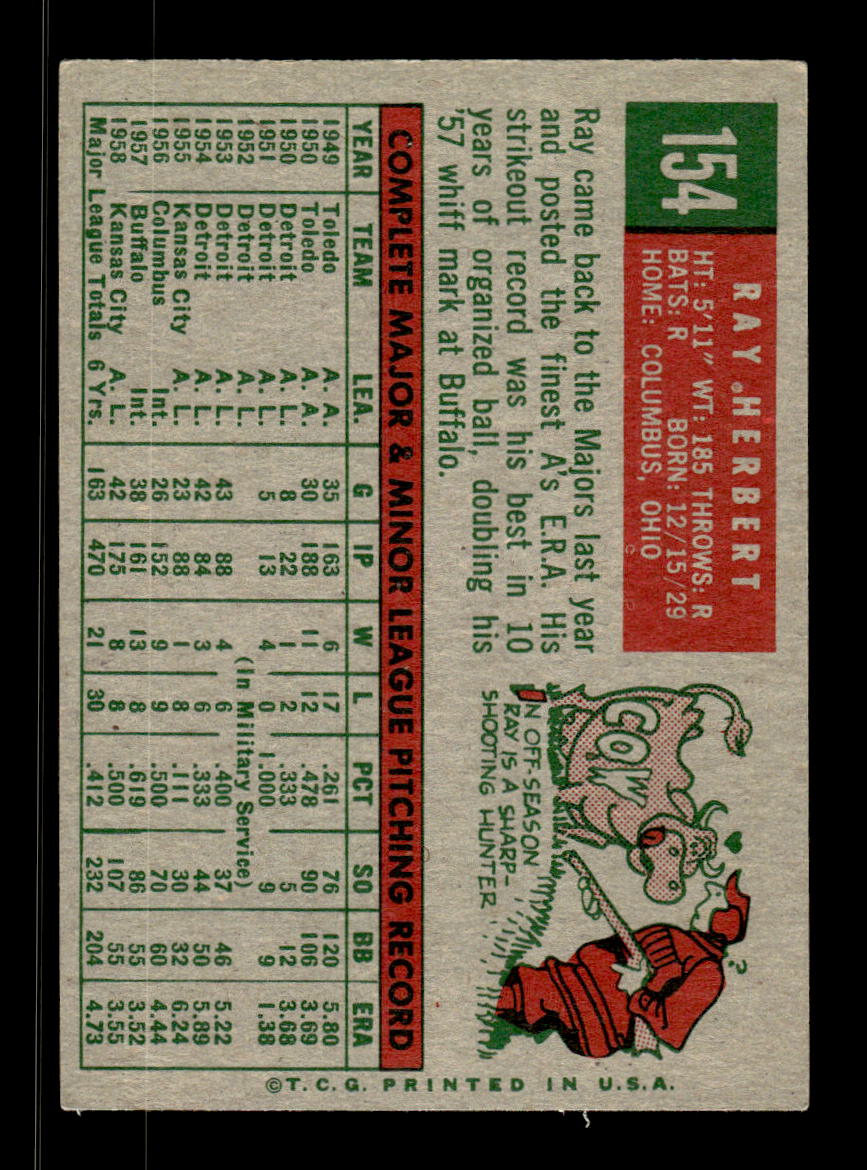 1959 Topps #154 Ray Herbert Kansas City Athletics EX KC10009202