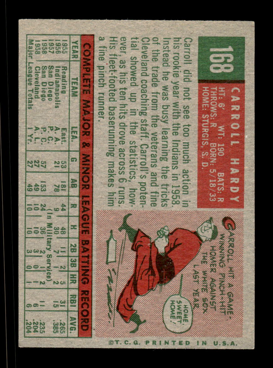 1959 Topps #168 Carroll Hardy Cleveland Indians EXMT KC10009210